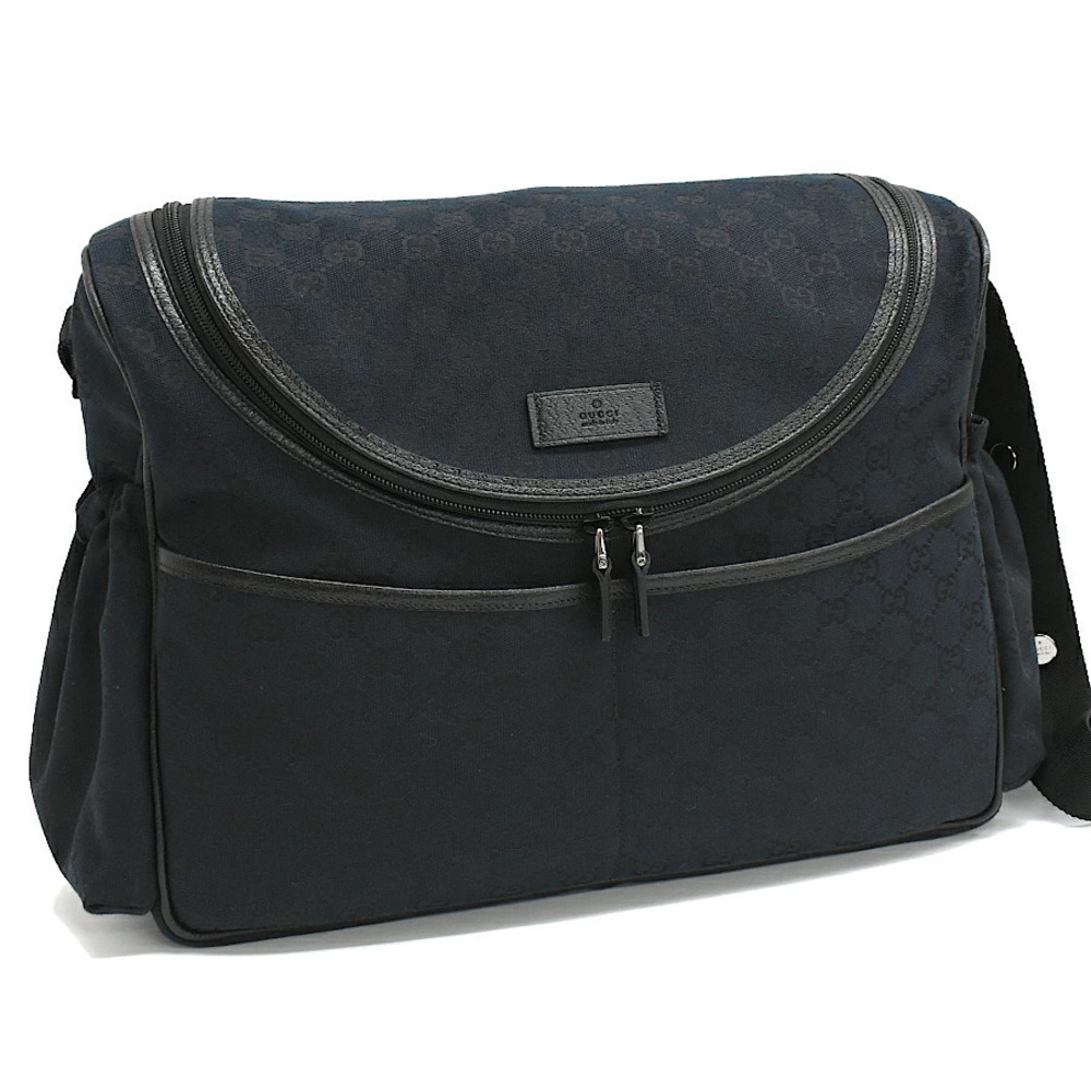 Gucci Mothers Bag Shoulder Messenger GG Canvas Leather Black